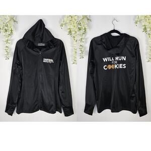 Leslie Jordan Santa Hustle Black Zip Jacket XL Will Run for Cookies Holiday Run